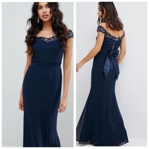 Asos Petite Sequin Detail Maxi Dress With Bow Back Detail